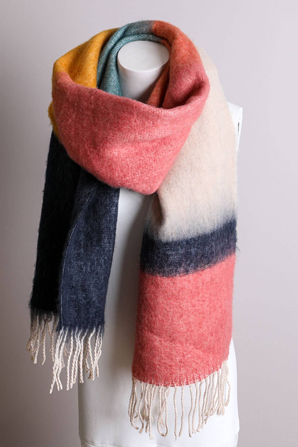 Winter Color Block Faux Mohair Scarf - LT224