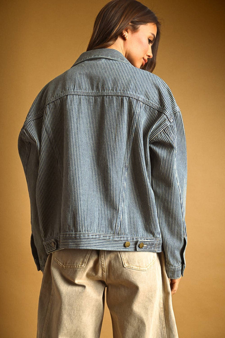 J6309   STRIPED PATTERN DENIM JACKET