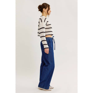 LAID BACK STAPLE STRIPE COTTON SWEATER WITH CONTRAST TRIM