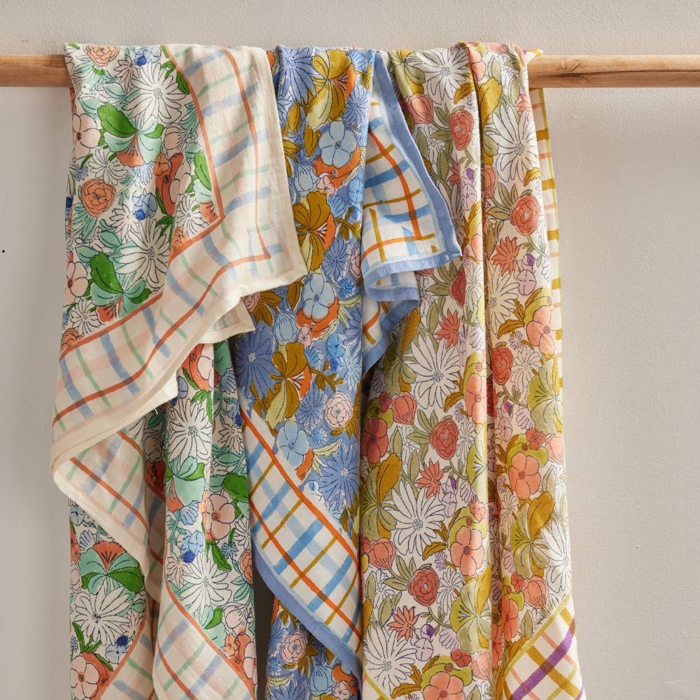 Magic Garden Green Indian Flower Print Scarf BH223