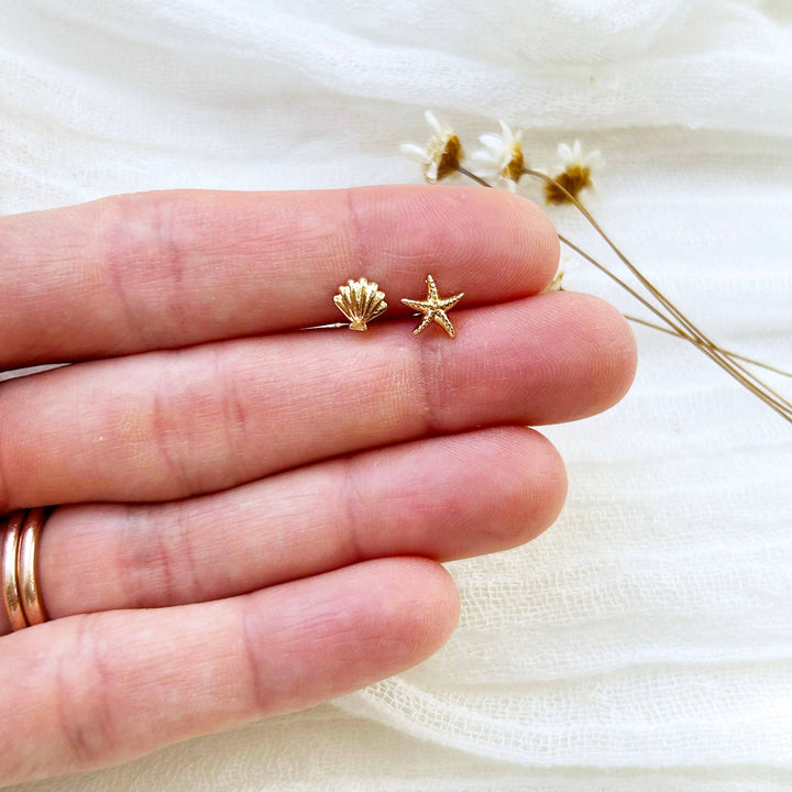 Dainty Seashell &amp; Starfish Studs KT975