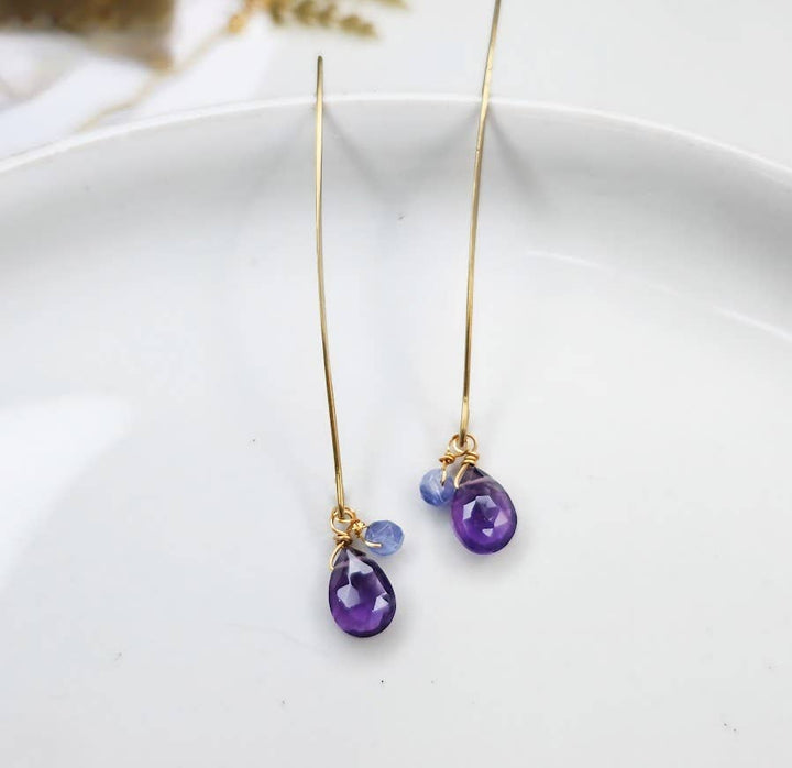 Citrine/Ethiopian Opal &amp; Amethyst/Tanzanite Dangle Earrings