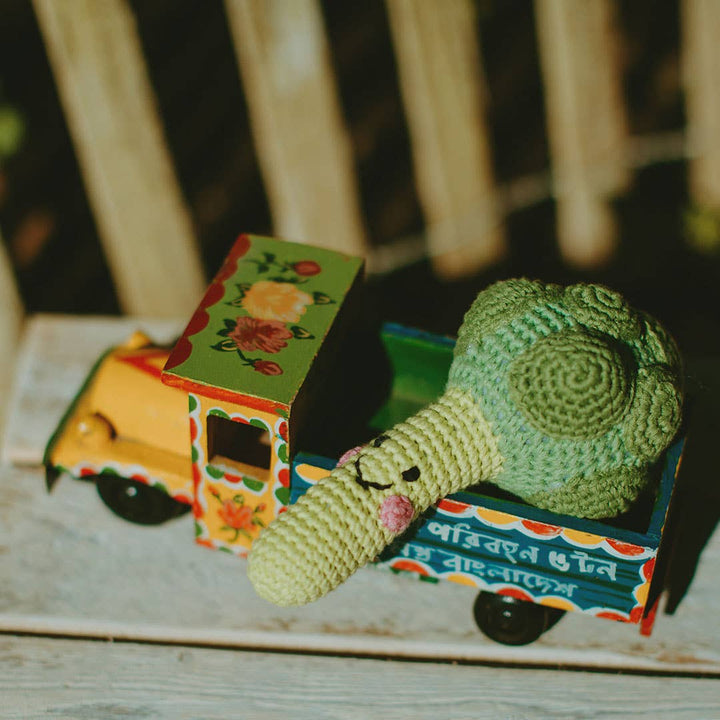 Handcrafted Happy Broccoli Baby Rattle – Organic Cotton Toy