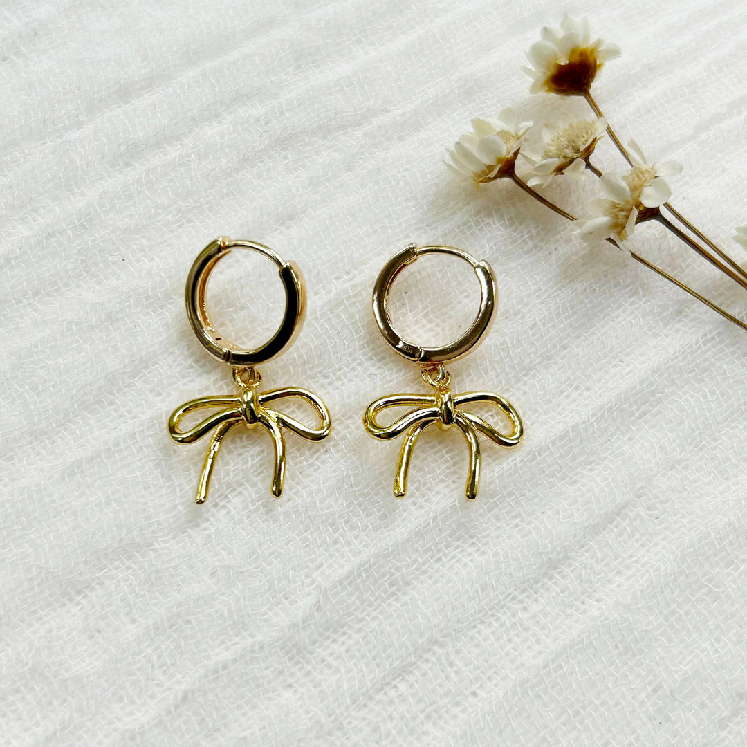 Gold Bow Charm Hoops KT797