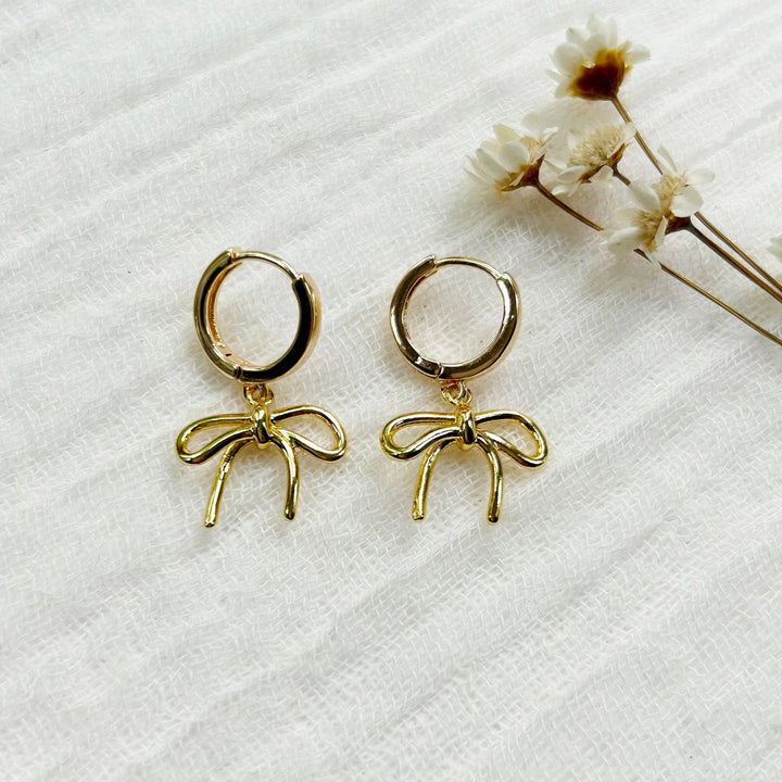 Gold Bow Charm Hoops KT797