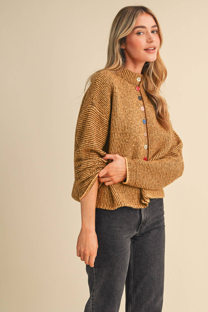 STRIPED SWEATER CARDIGAN WITH COLORFUL BUTTONS MS112