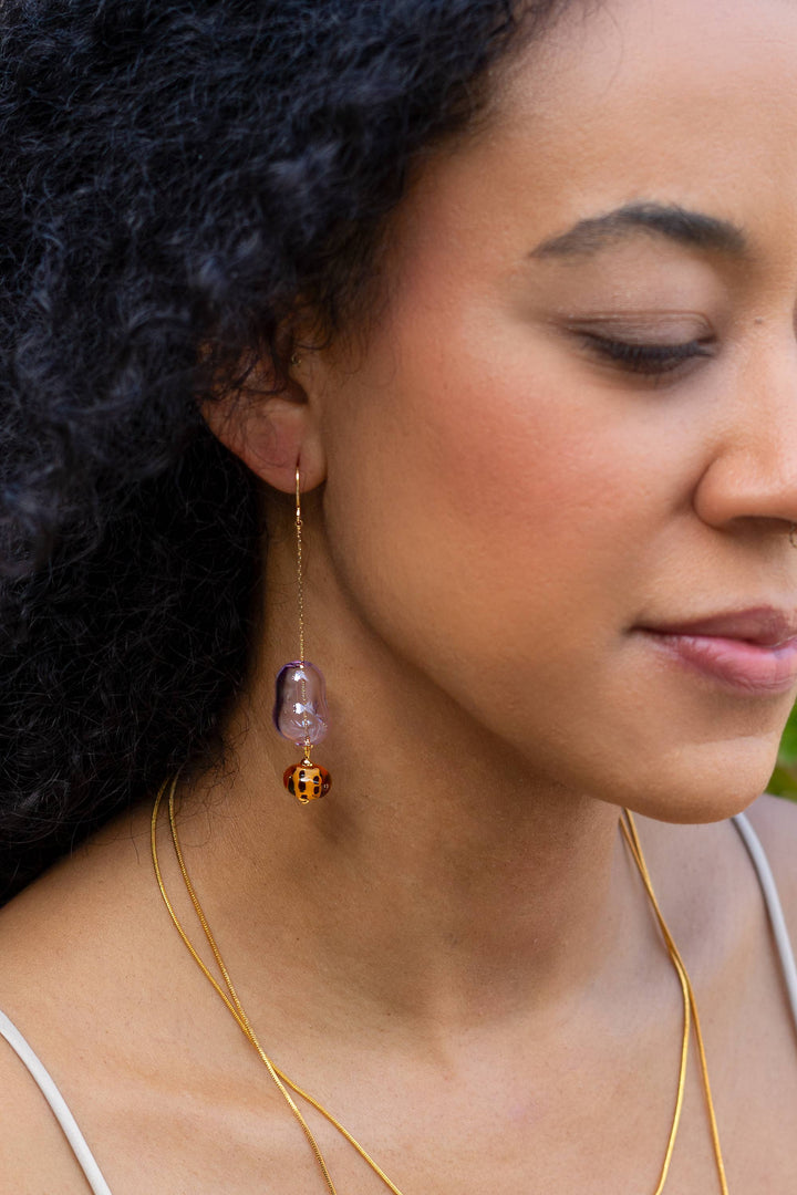 Lennox Dangle Earring - Hand Made Lampwork Lilac Glass
