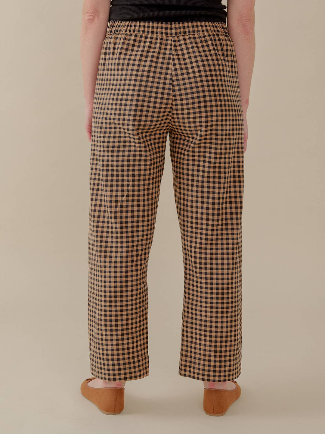 Emmy Drawstring Pant Black and Tan Small Gingham MT99