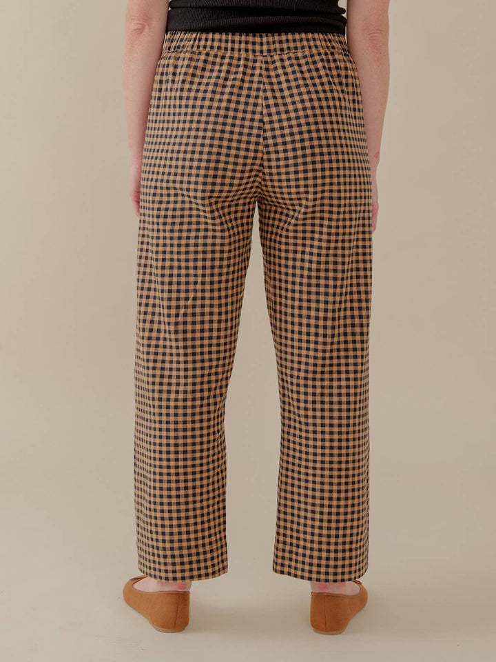 Emmy Drawstring Pant Black and Tan Small Gingham MT99