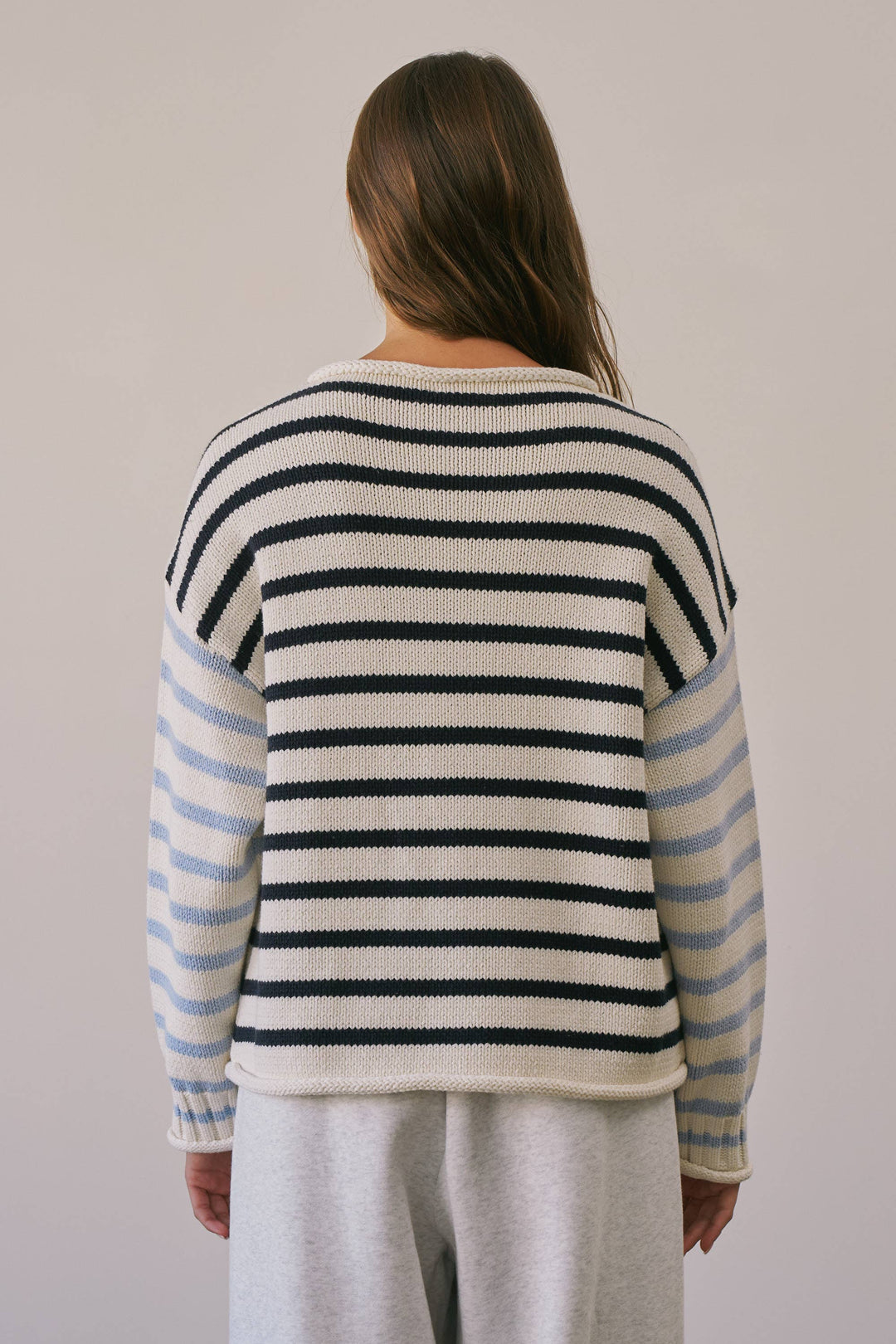 BSW4038 Stripe Oversized Rollup Heavyweight Sweater