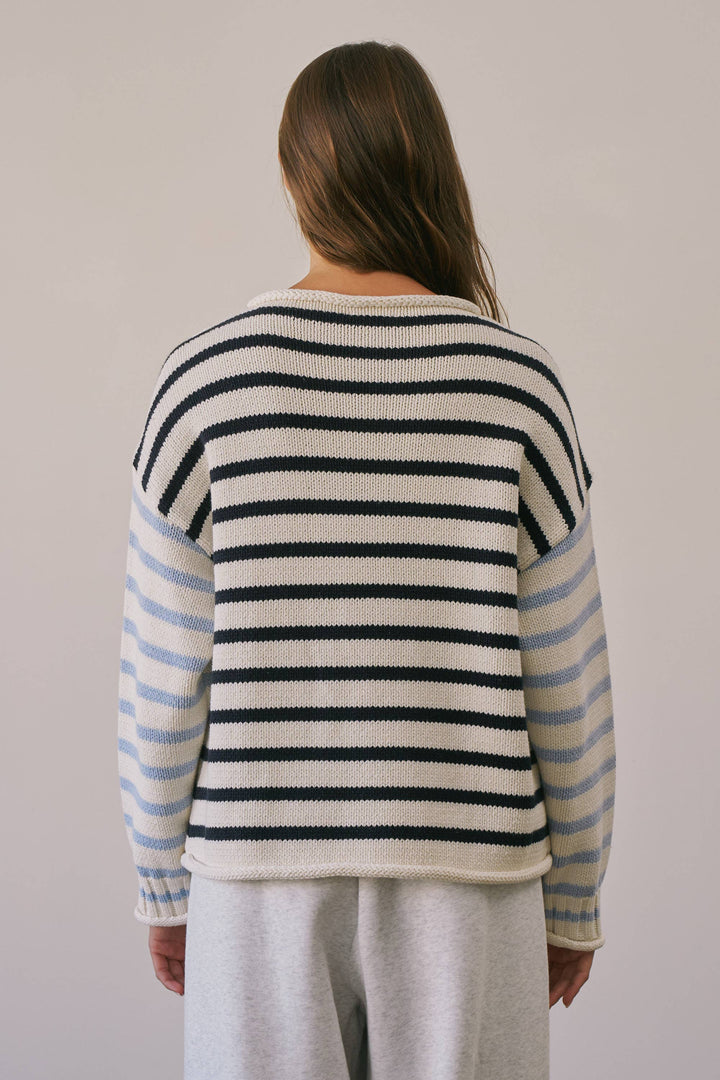 BSW4038 Stripe Oversized Rollup Heavyweight Sweater