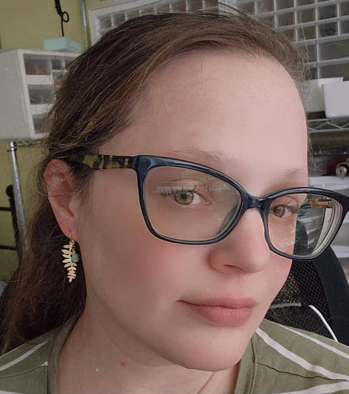 Turquoise Briolette Droplet and Fern Leaf Dangle Earrings