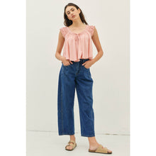 Load image into Gallery viewer, MID RISE BARREL LEG ANKLE DENIM PANTS WITH POCKETS