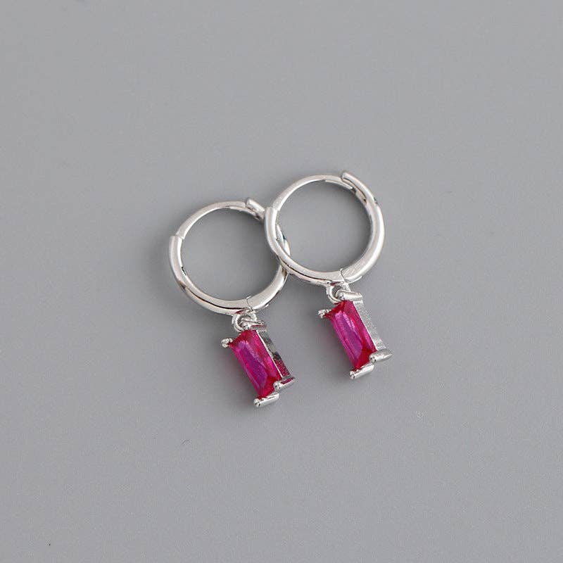 Emerald Cut Color Gem Drop Earrings in 925 Sterling Silver