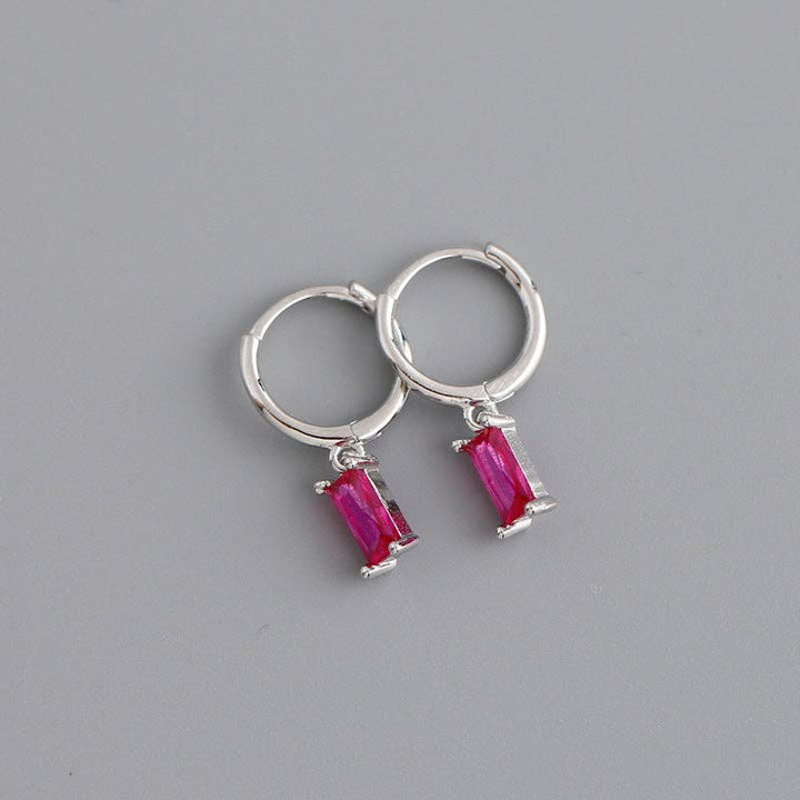 Emerald Cut Color Gem Drop Earrings in 925 Sterling Silver