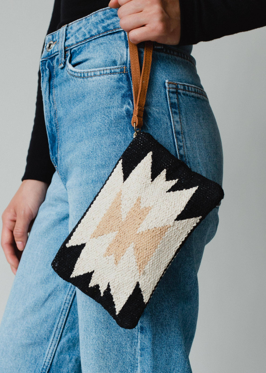 Black, Cream & Tan Aztec Wristlet