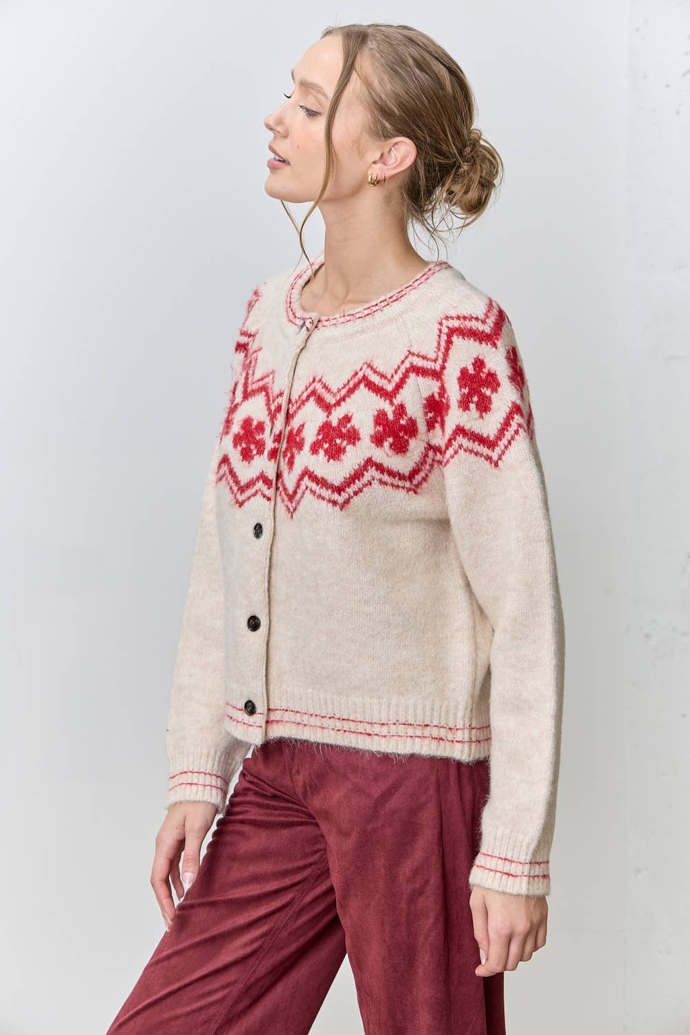 FLOWER INTARSA SWEATER CARDIGAN PG732
