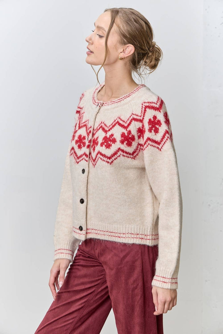 FLOWER INTARSA SWEATER CARDIGAN PG732