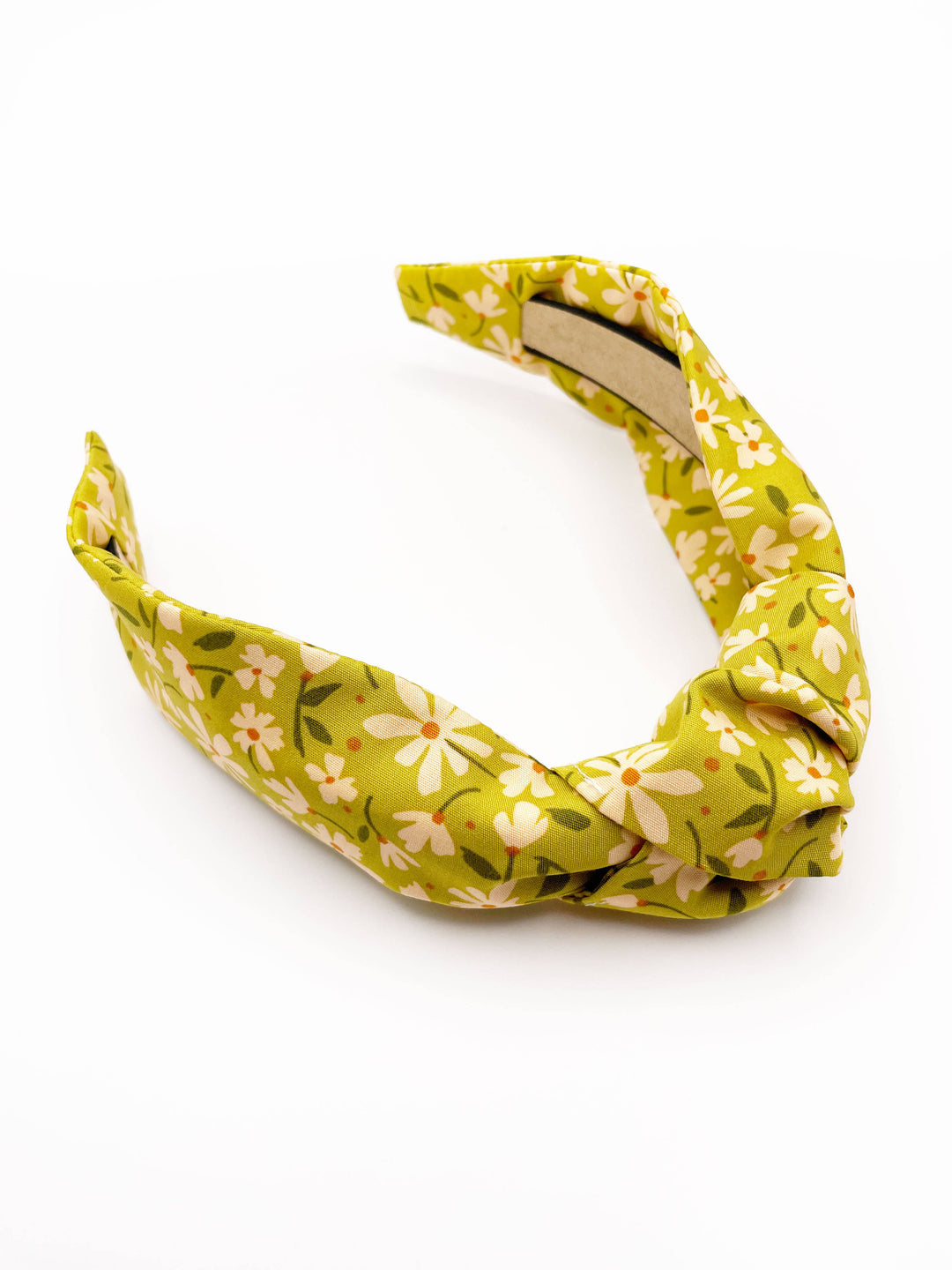 Green Knotted Headbands With Cream Flowers, Boho Hair Bands