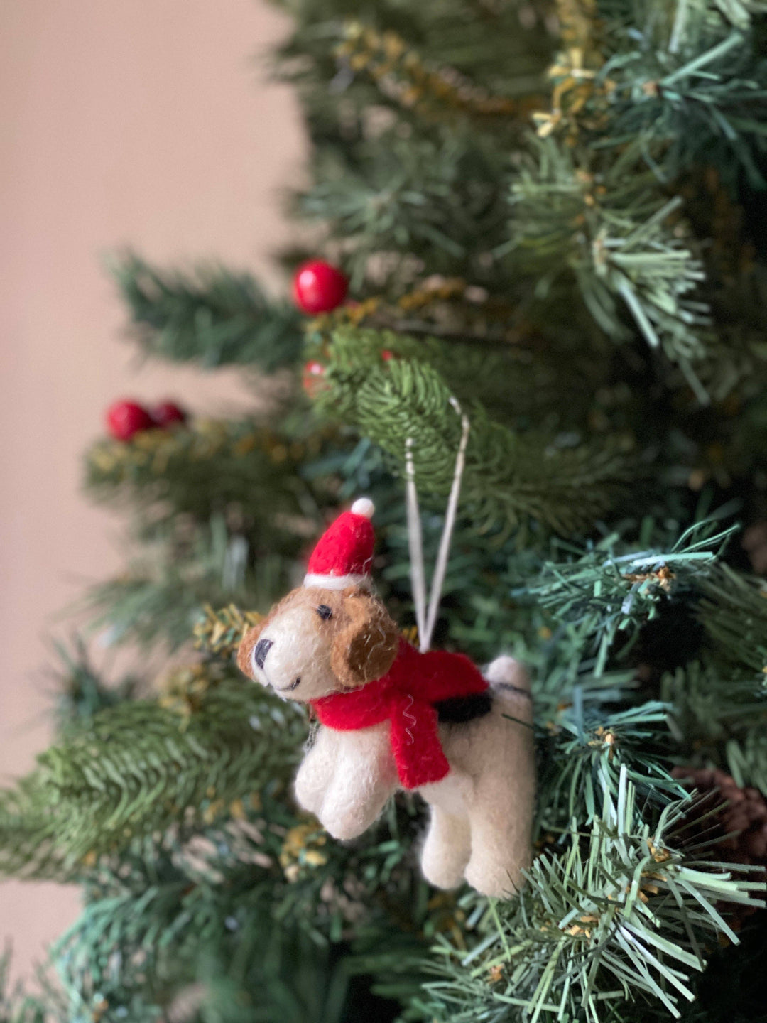 Felt Ornament - Jack Russell Dog with Christmas Hat GN23
