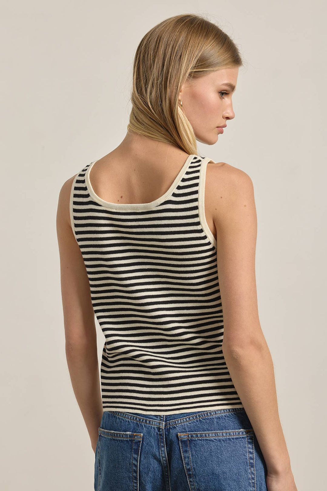 Striped Knit Button Tank Top - RN36