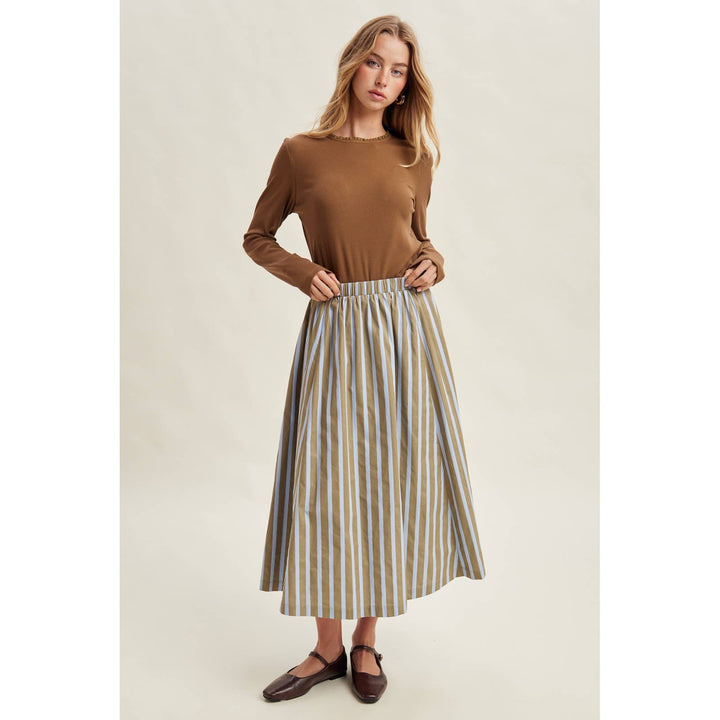 WIDE STRIPE MIDI A-LINE SKIRT / WL26-13255