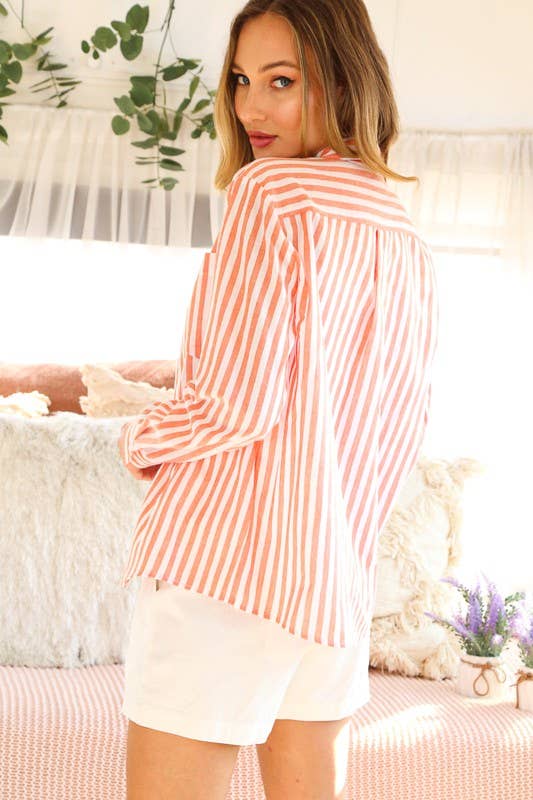 Striped 100% Cotton Collared Shirt Top VT81