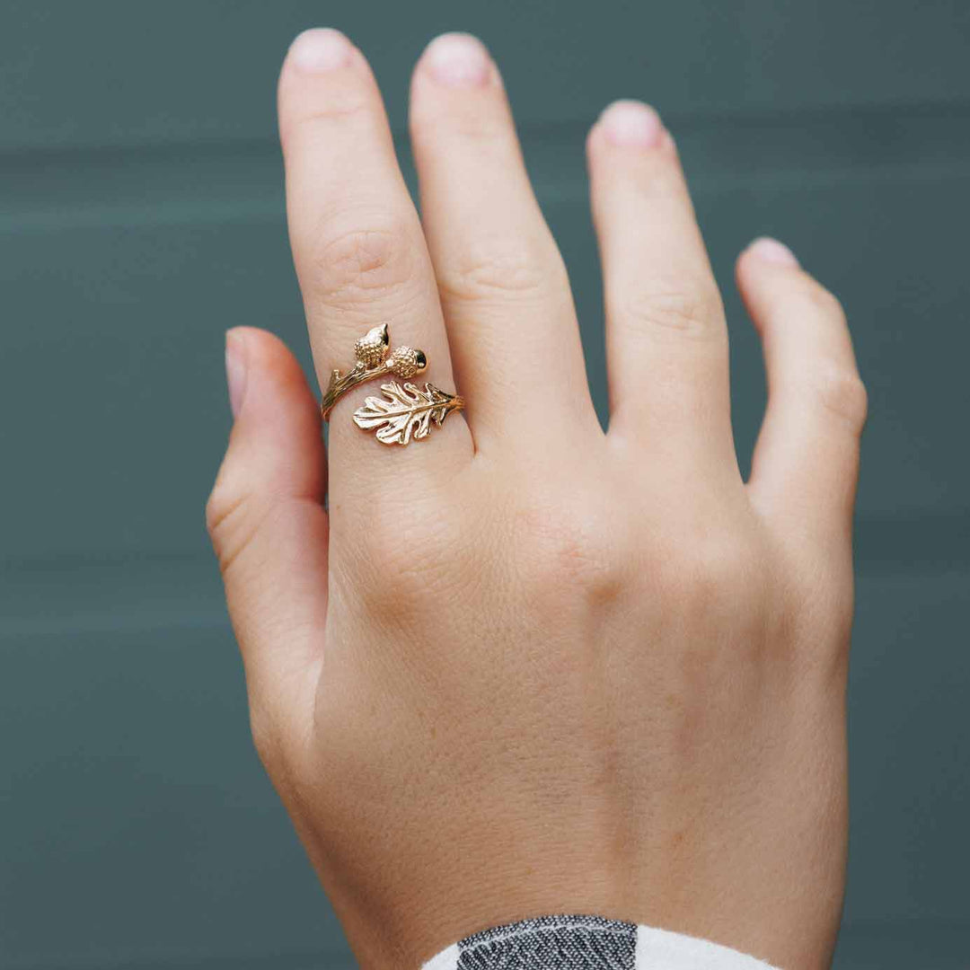 Bronze Adjustable Oak and Acorn Ring