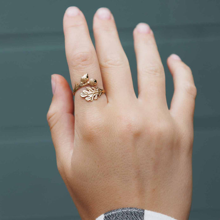 Bronze Adjustable Oak and Acorn Ring