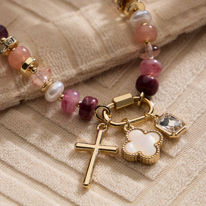 Colorful Beaded Charm Bracelet with Gold Trio Accent LLHB