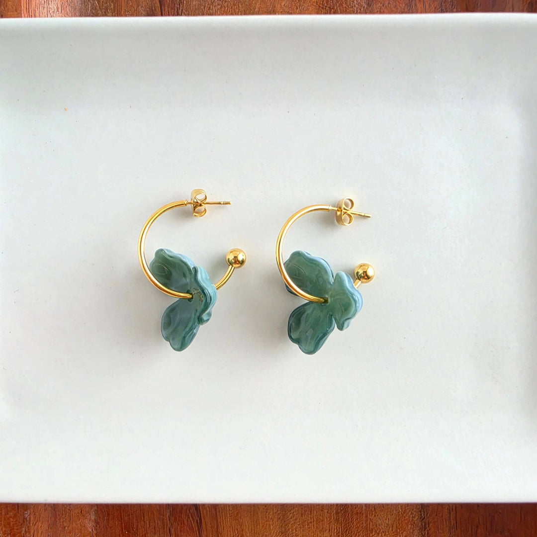 Magnolia Hoops - Alpine Green // Fall, Gold, Earrings