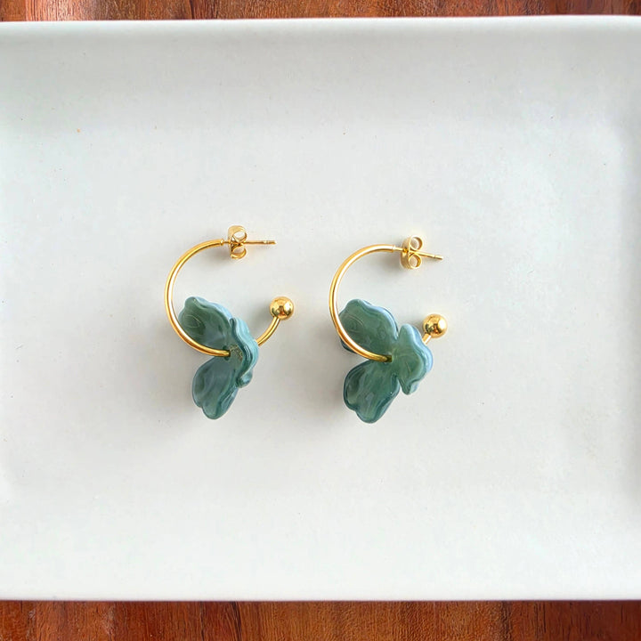 Magnolia Hoops - Alpine Green // Fall, Gold, Earrings
