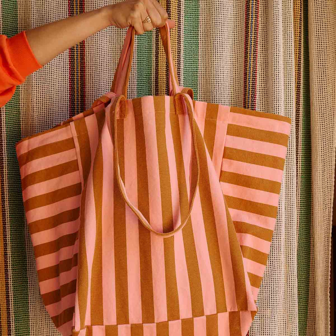 ELISA TOTE BAG STRIPES CARAMEL / STRAWBERRY