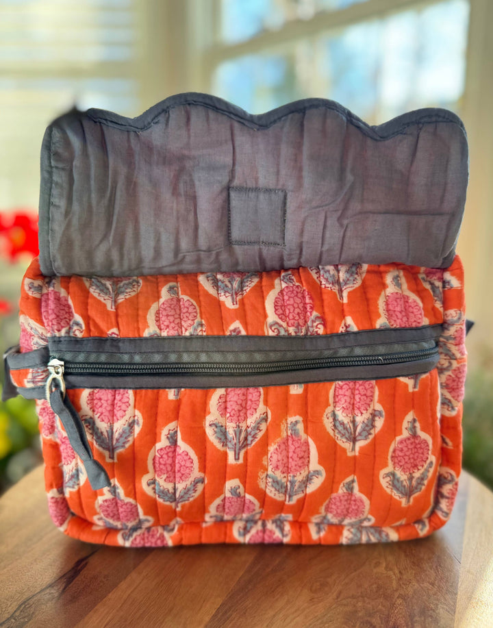 Block print Travel Makeup Bag - Orange