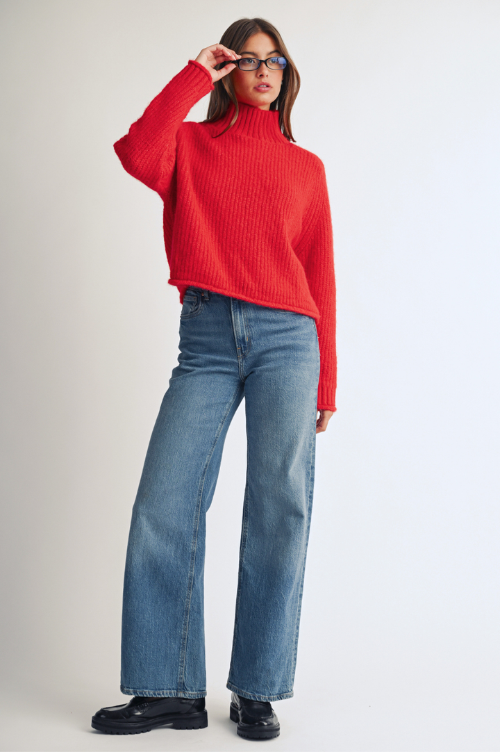 348K Soft Brushed Mock Neck Sweater