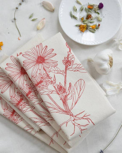 Organic Cotton Napkins - Calendula in Red - Set of 4 - Eco
