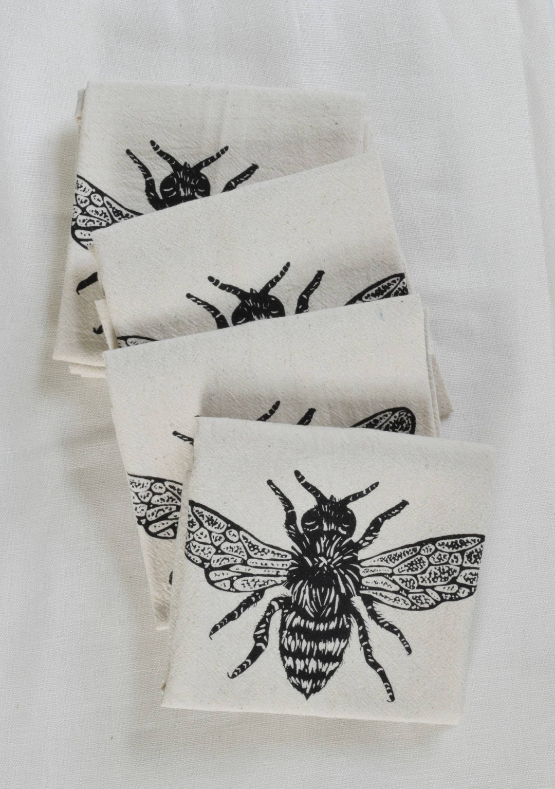 Set of 4 Organic Cotton Honeybee Napkins - Black - Bees HH993
