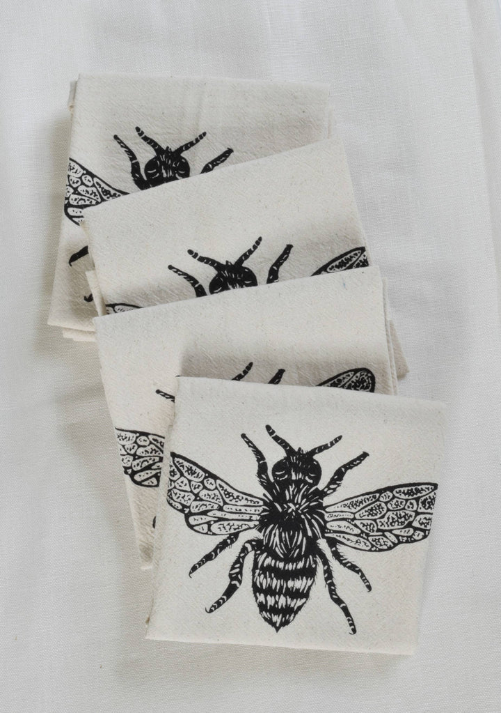 Set of 4 Organic Cotton Honeybee Napkins - Black - Bees HH993