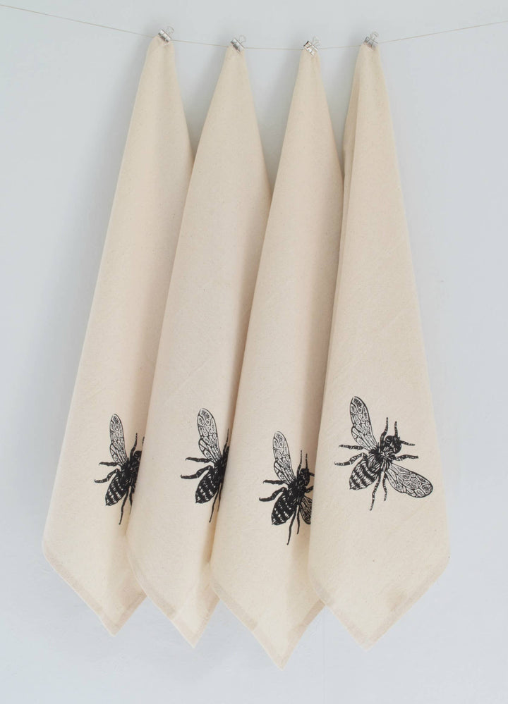 Set of 4 Organic Cotton Honeybee Napkins - Black - Bees HH993