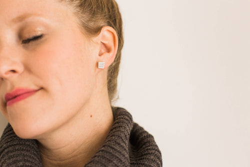 Pinstripe Square Studs J009