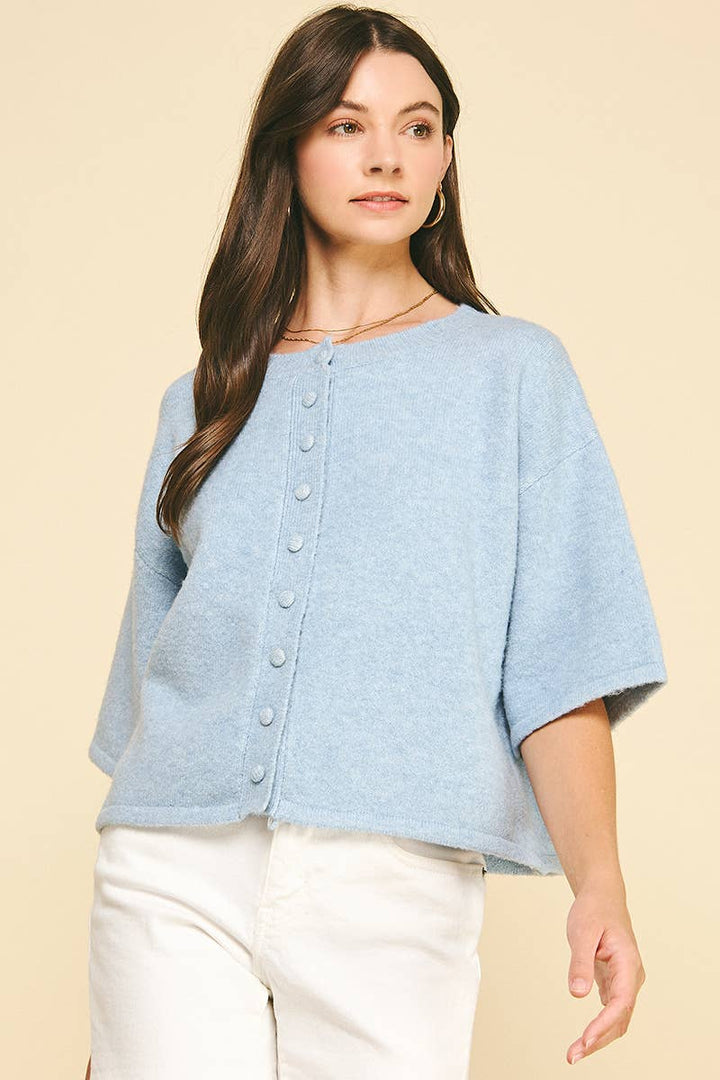 BUTTON DOWN SHORT SLEEVE SWEATER - PN652