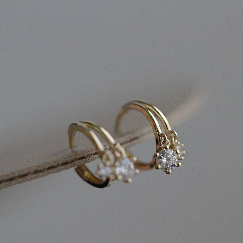 Dual Row Split CZ Drop Hoop Earrings in 925 Sterling Silver