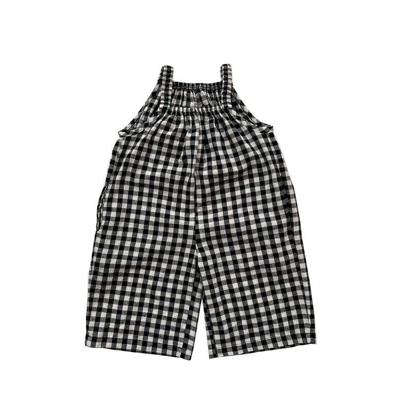 Arrival Summer Baby Kids Girls Black Plaid Cotton Overalls
