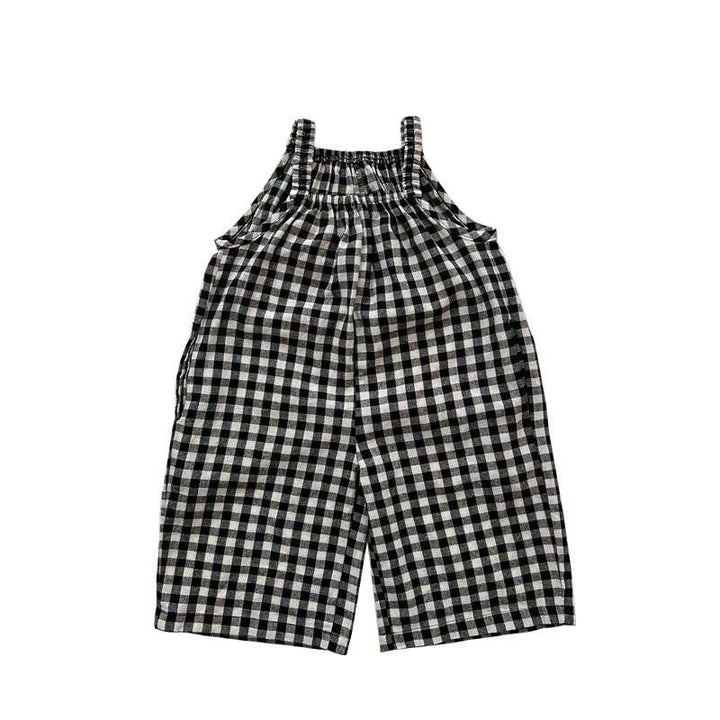 Arrival Summer Baby Kids Girls Black Plaid Cotton Overalls