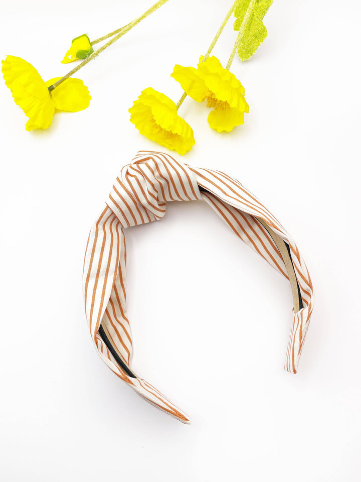 Copper Striped Knotted Headbands For Women, Tan Headbands