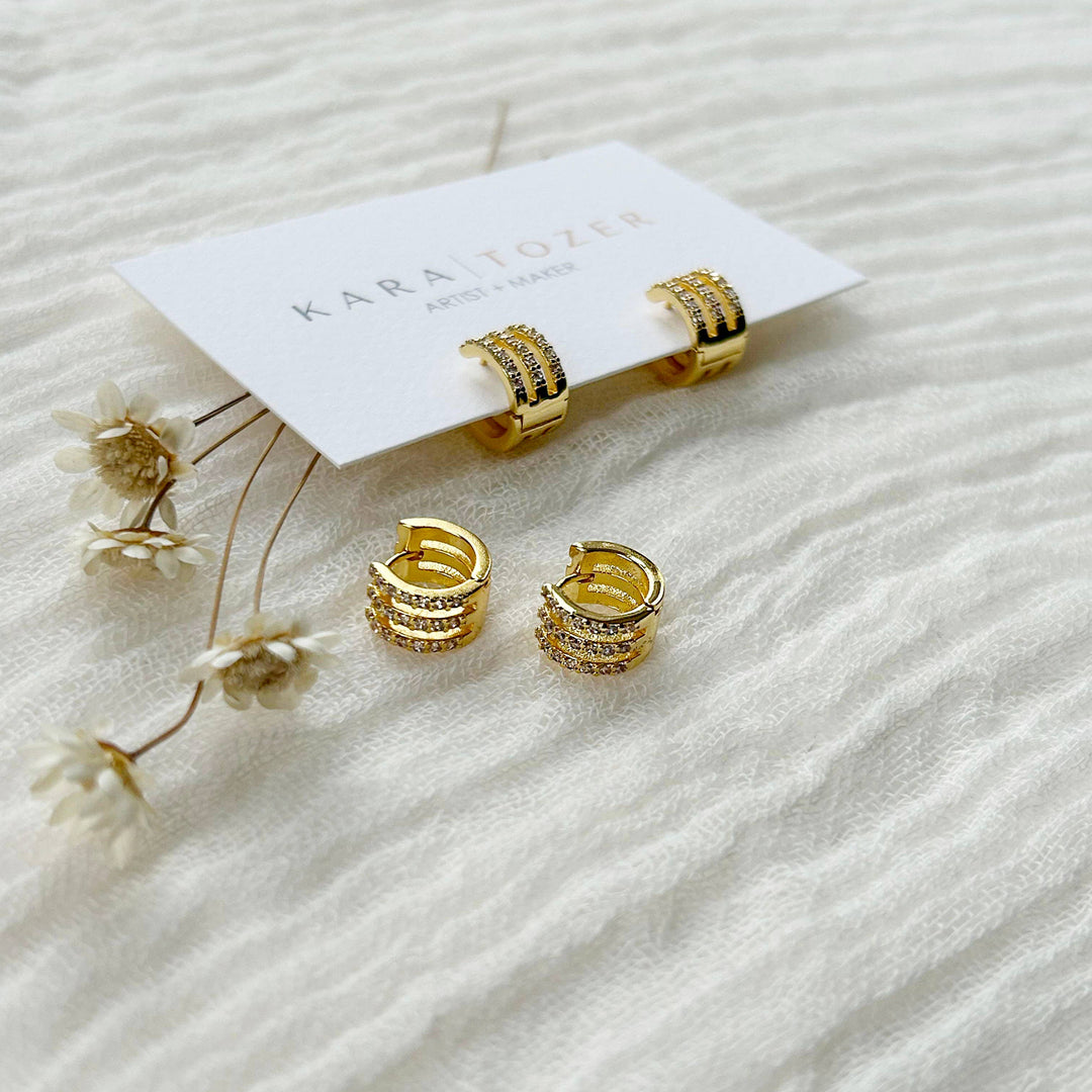 Triple CZ Huggie Hoops KT924