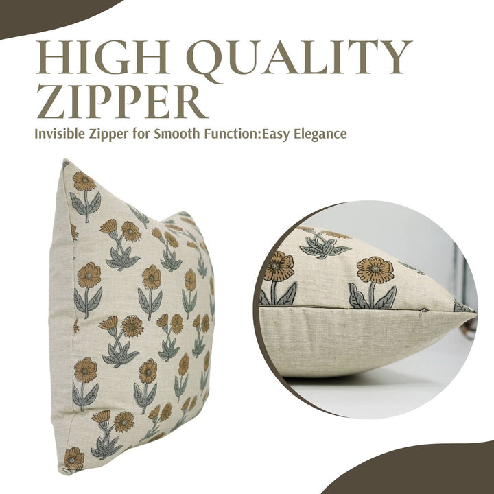 Designer Block Print Linen Blend Pillow Cover - Kirti FB05