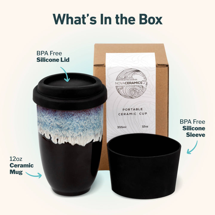Monsoon Ceramic Mug – 12oz Reusable Cup with Lid NV87