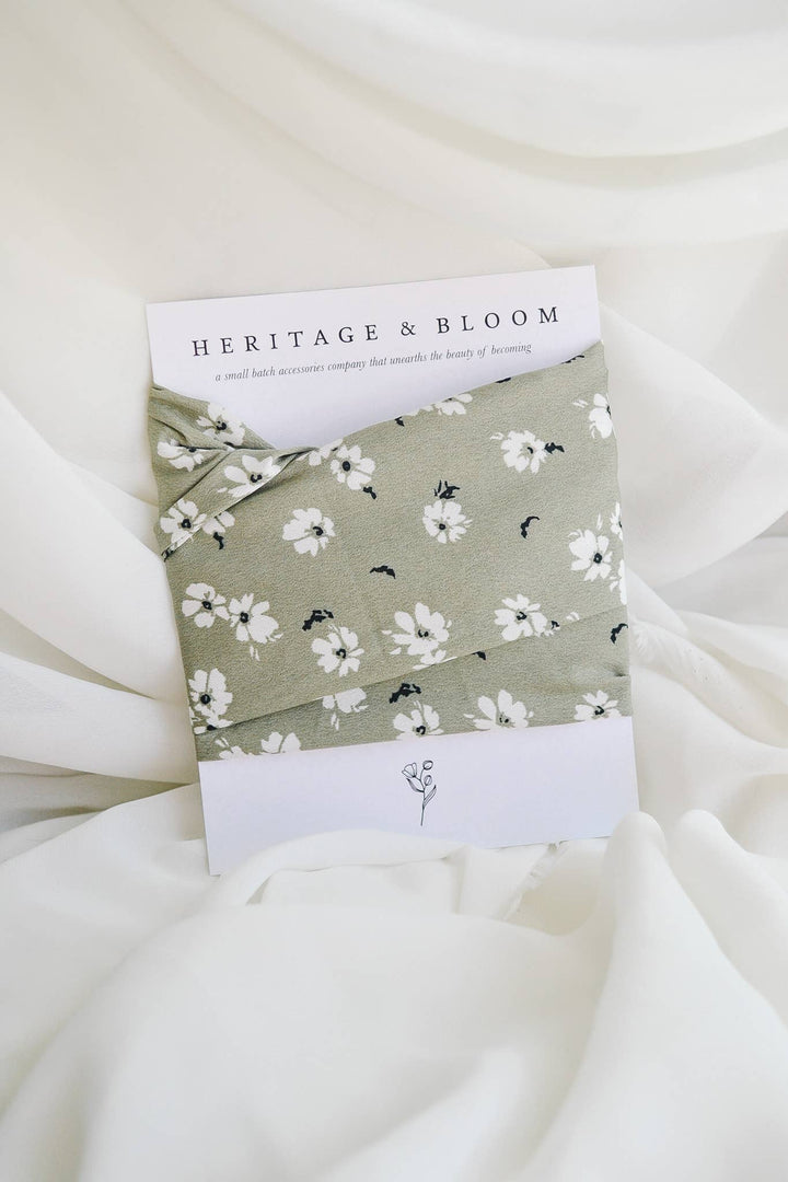 Silky Sage Green Floral Headwrap HH29