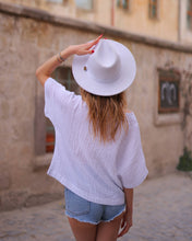 Load image into Gallery viewer, White Double Gauze Cotton V-Neck Top